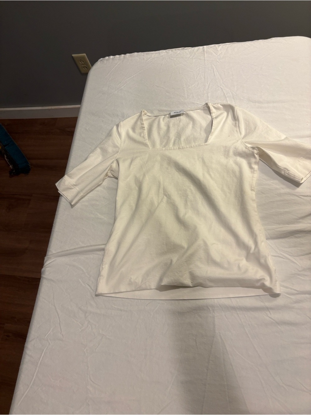 Akris Punto Cream Square-Neck Short Sleeve Top